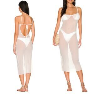 WEWOREWHAT Scoop Back Maxi Dress Power Mesh Off White Cover Up Slip Large NWT
